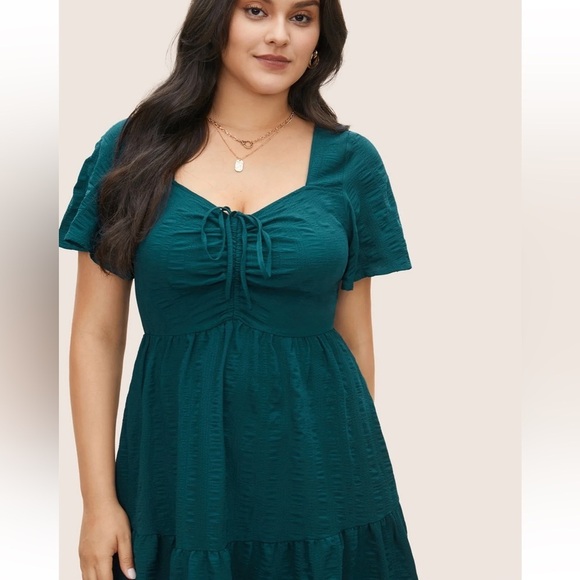 BloomChic Plus Size 6XL Plain Ruched Drawstring Pocket Ruffle Tiered Dress us30 - Picture 3 of 7